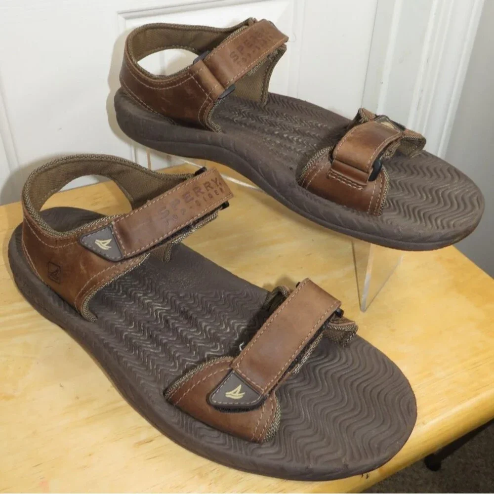 Sperry Top-Sider Mens Brown Leather Strappy Adjustable Sandals Size 13M